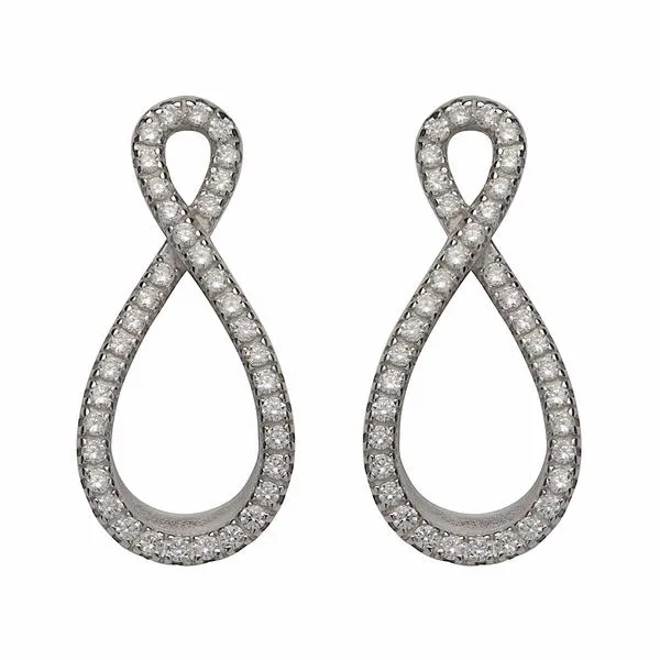 Unique Ladies Sterling Silver CZ Infinity Stud Earrings