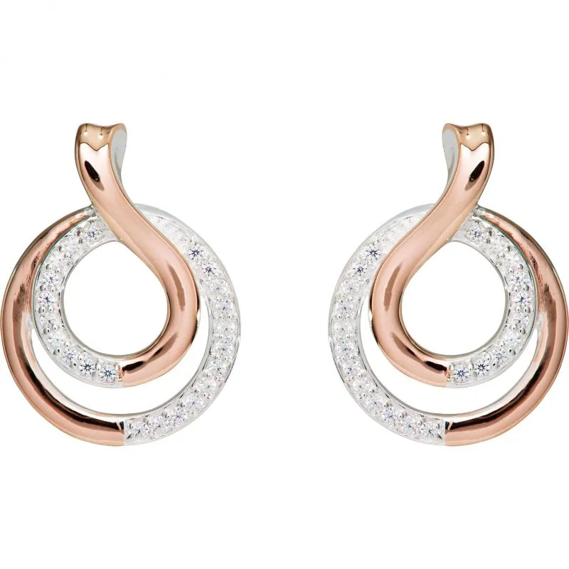 Unique Ladies Two-Tone CZ Circle Swirl Stud Earrings