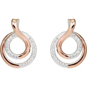 Unique Ladies Two-Tone CZ Circle Swirl Stud Earrings