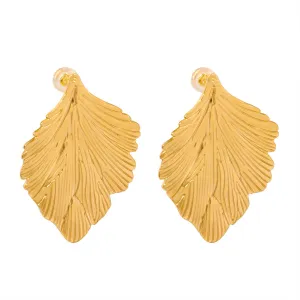 Unique Leaf Textured Titanium Steel Earrings Jewelry from Planderful Collection