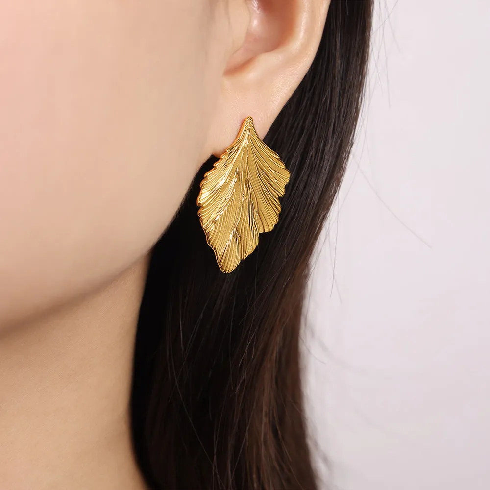Unique Leaf Textured Titanium Steel Earrings Jewelry from Planderful Collection