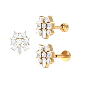 Unique Moissanite Cluster Earring for Upper Lobe Piercing