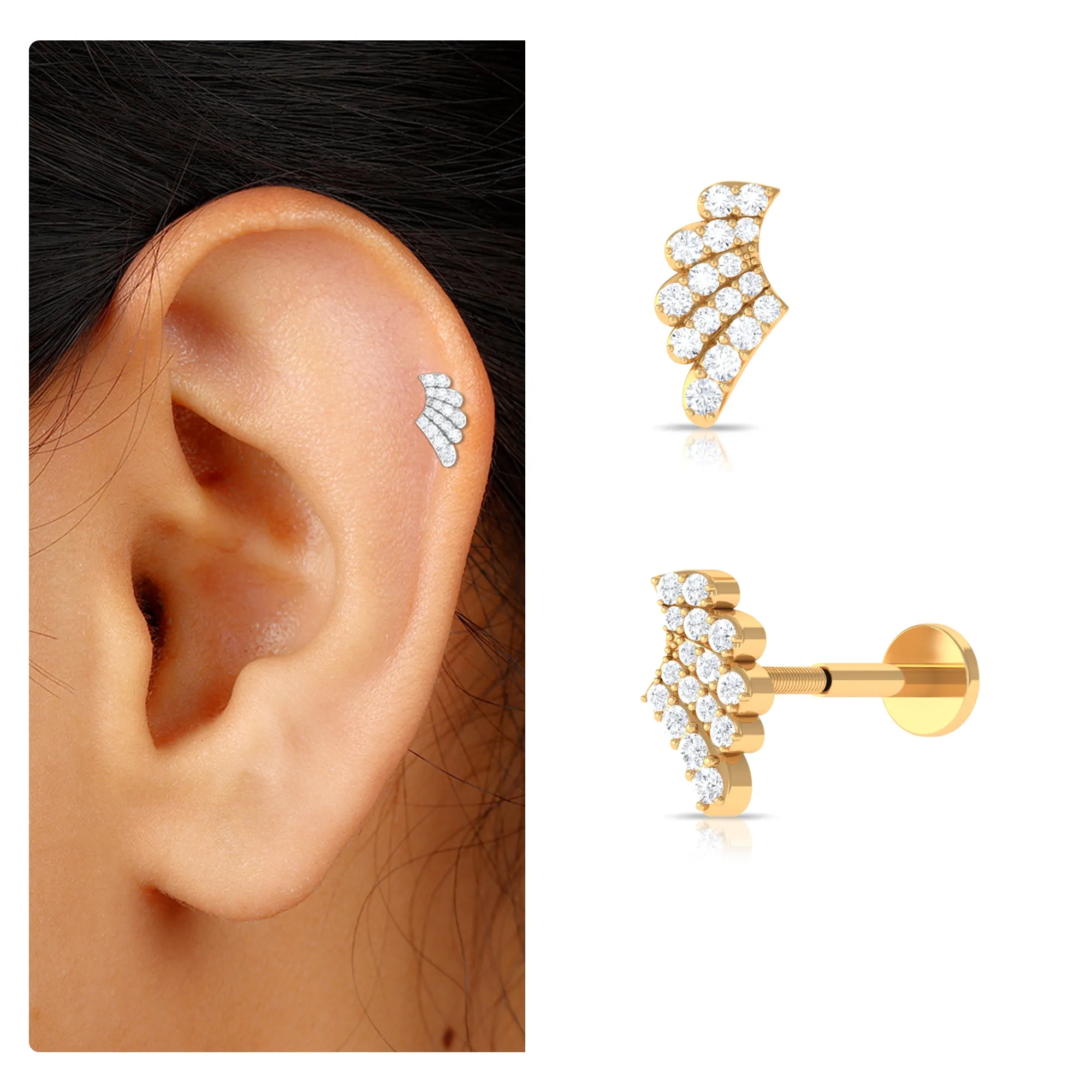 Unique Moissanite Gold Star Upper Lobe Earring