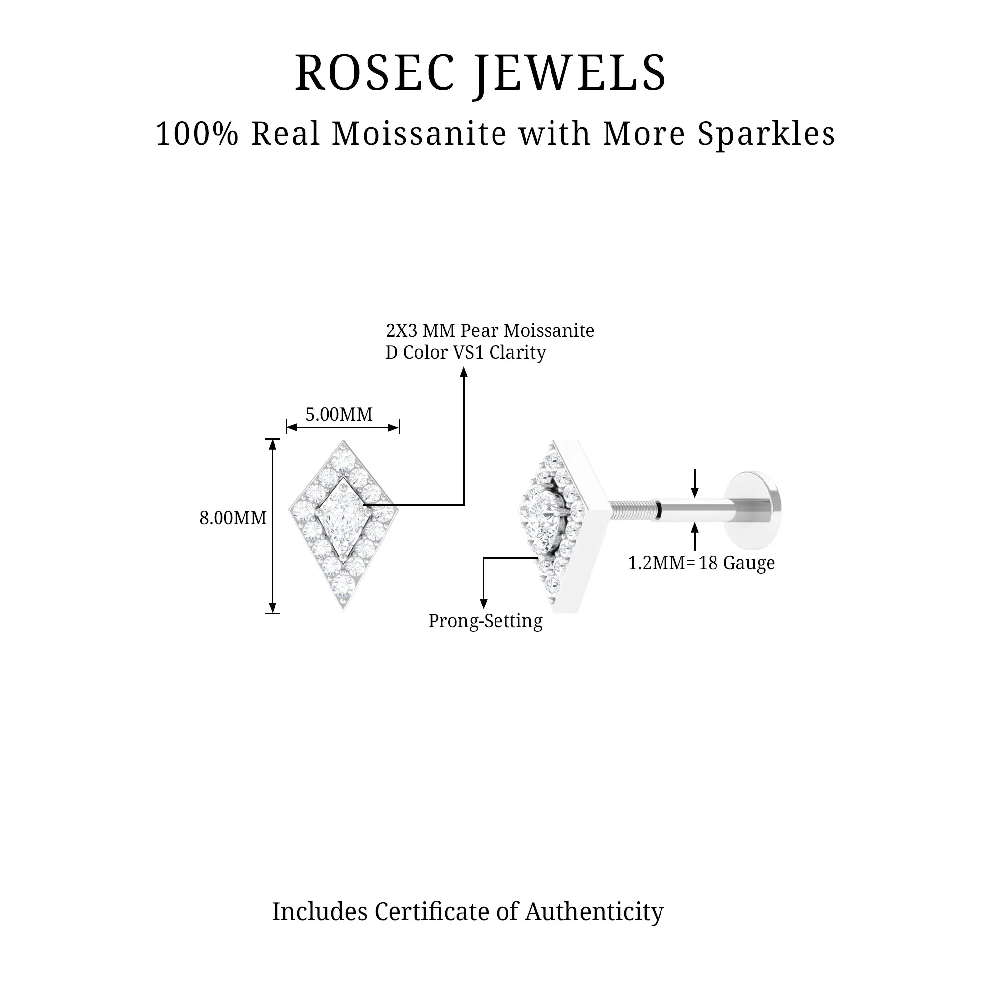 Unique Moissanite Kite Earring for Cartilage Piercing