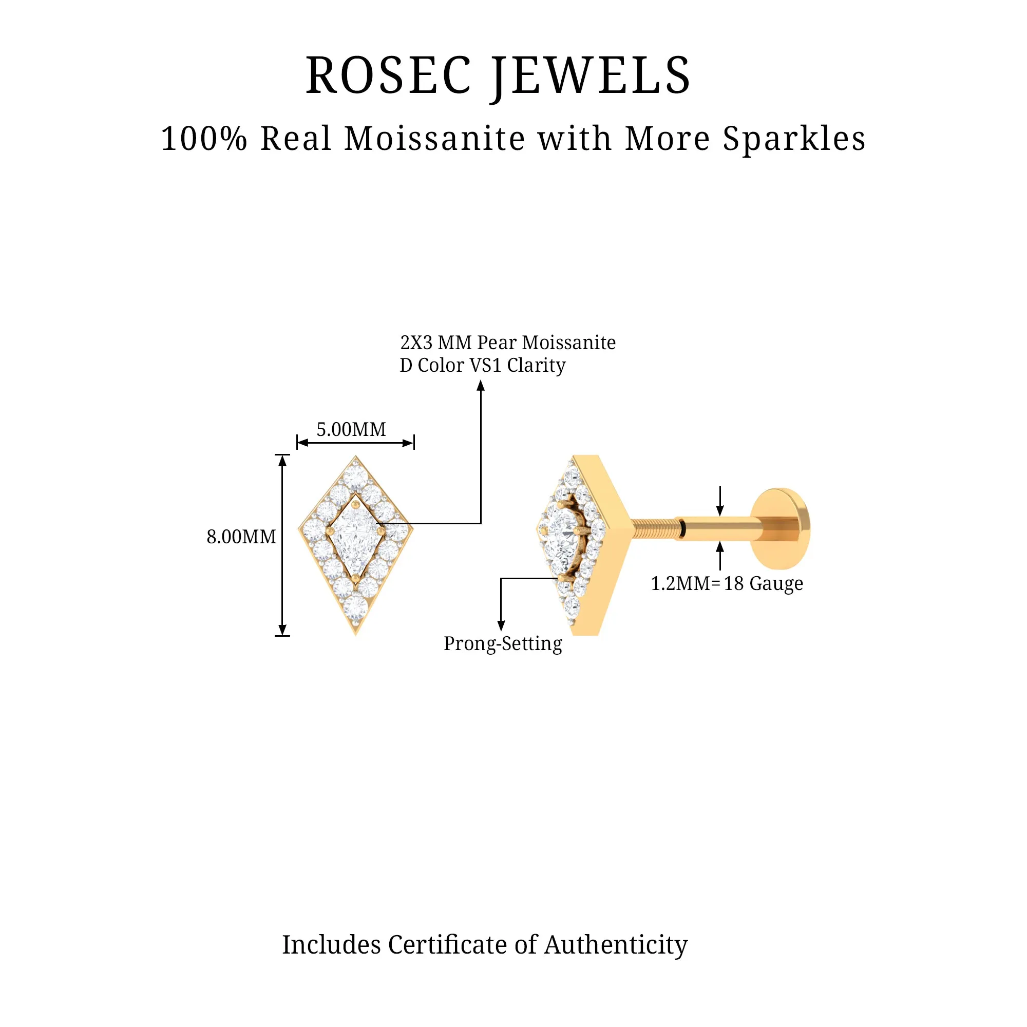 Unique Moissanite Kite Earring for Cartilage Piercing