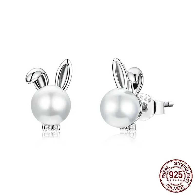 Unique Pearl Pure S925 Silver Bunny Earrings