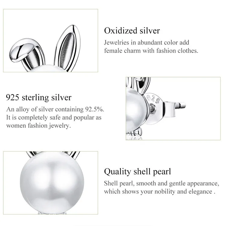 Unique Pearl Pure S925 Silver Bunny Earrings