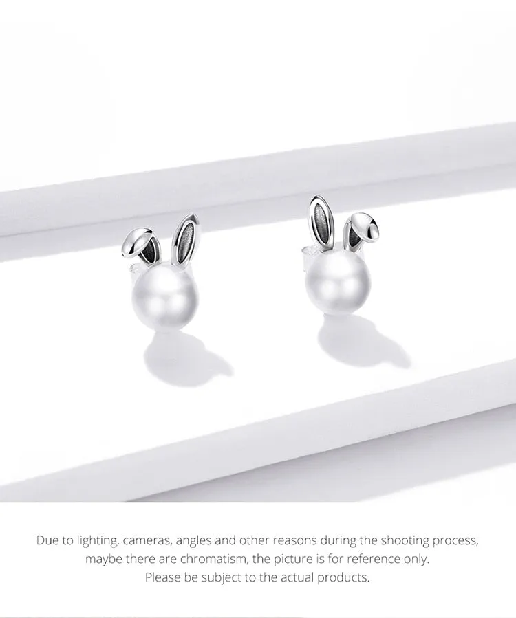 Unique Pearl Pure S925 Silver Bunny Earrings