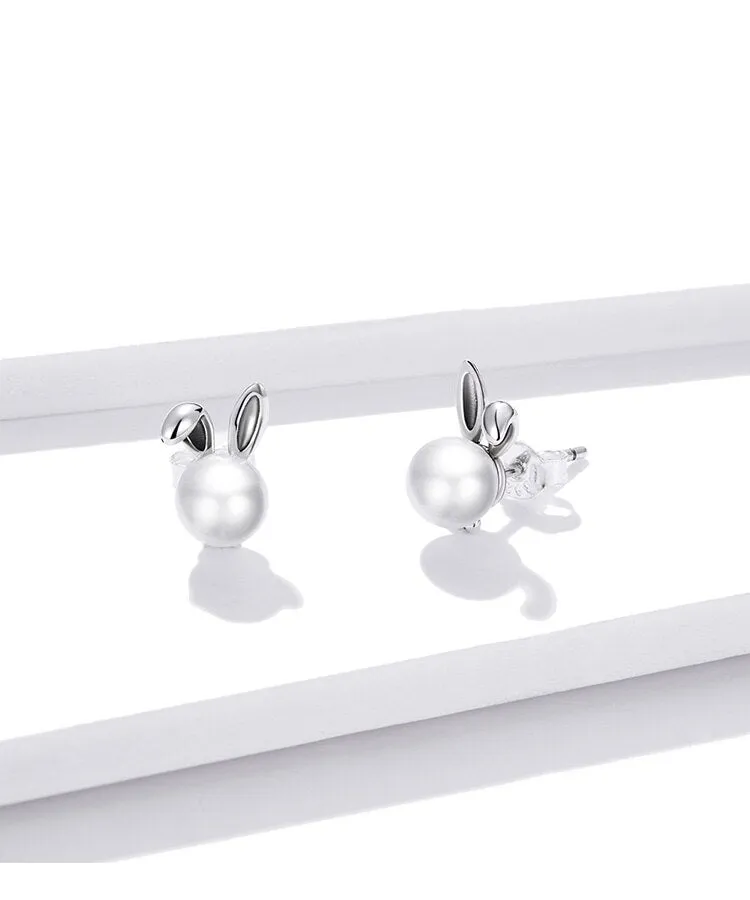 Unique Pearl Pure S925 Silver Bunny Earrings