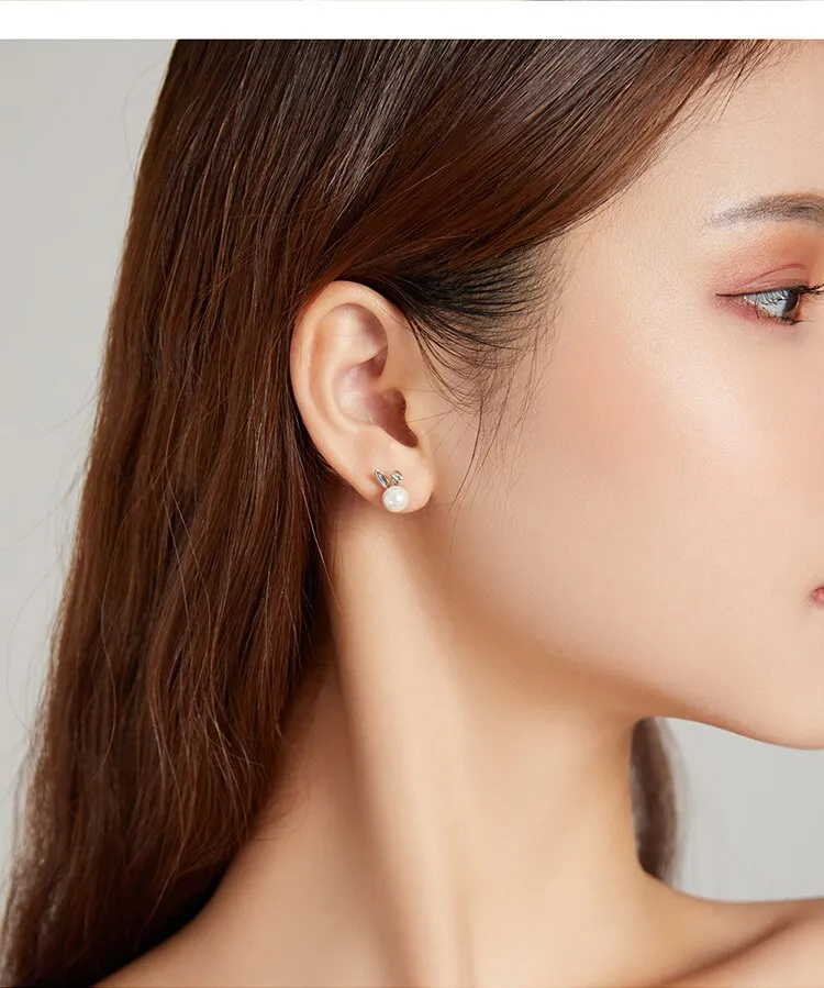 Unique Pearl Pure S925 Silver Bunny Earrings