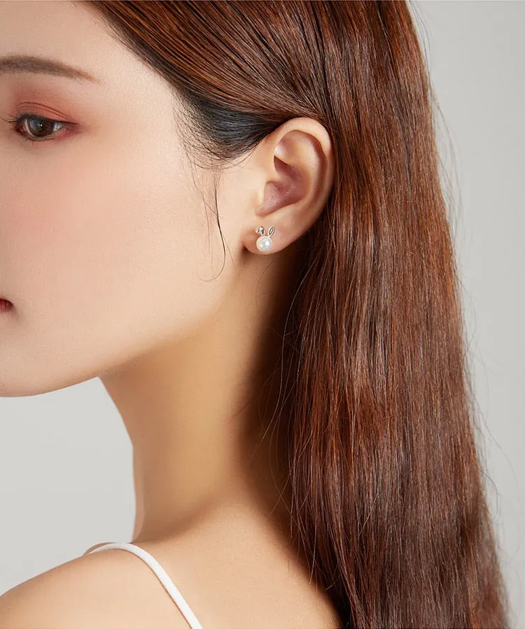 Unique Pearl Pure S925 Silver Bunny Earrings