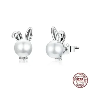 Unique Pearl Pure S925 Silver Bunny Earrings