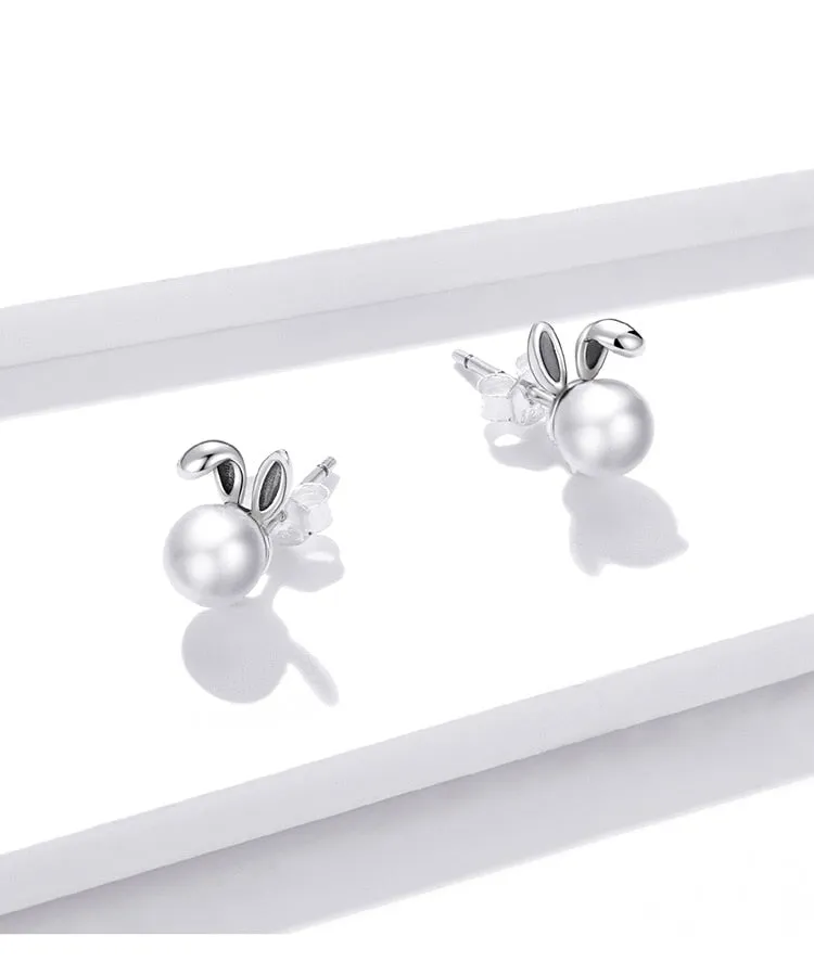 Unique Pearl Pure S925 Silver Bunny Earrings