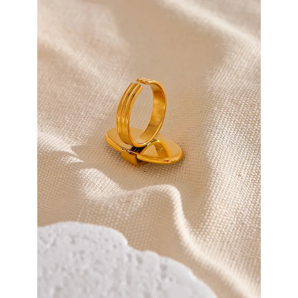 VAIGE Geometric Open Ring in Gold with Natural Shell and High-Quality Stainless Steel, 18K PVD Plated Fashion Jewelry