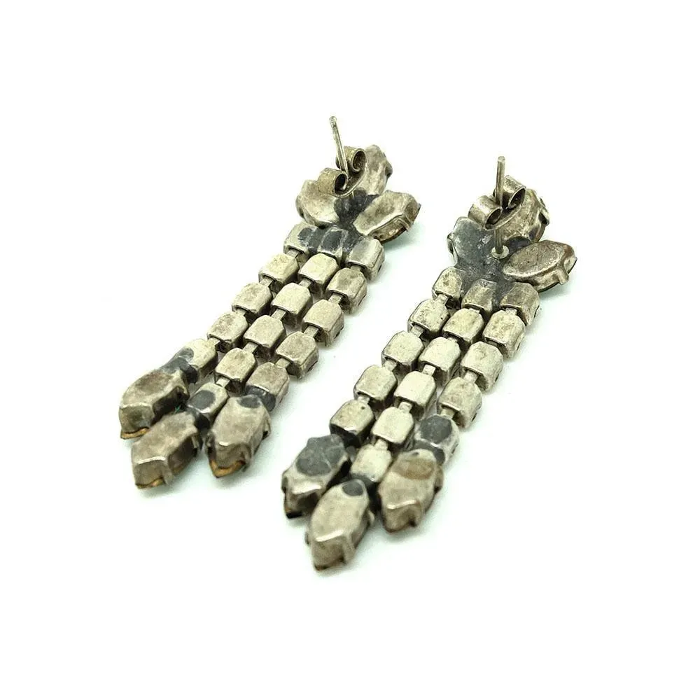 Vintage 1950s Emerald Diamante Pieced Earrings