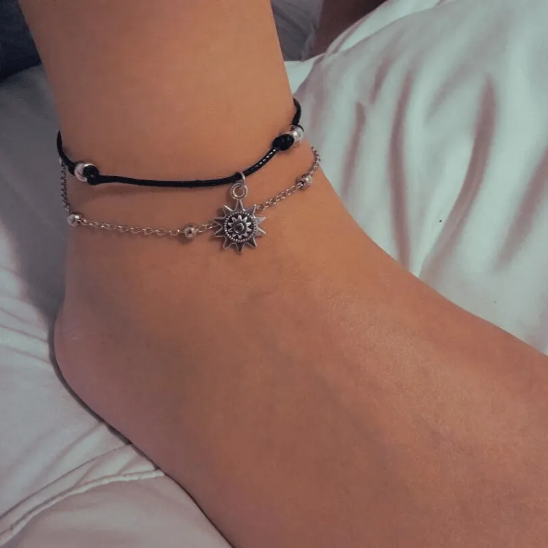 Vintage Boho Multi Layer Sun Anklet Ankle Bracelet by Fashion Hut Jewelry