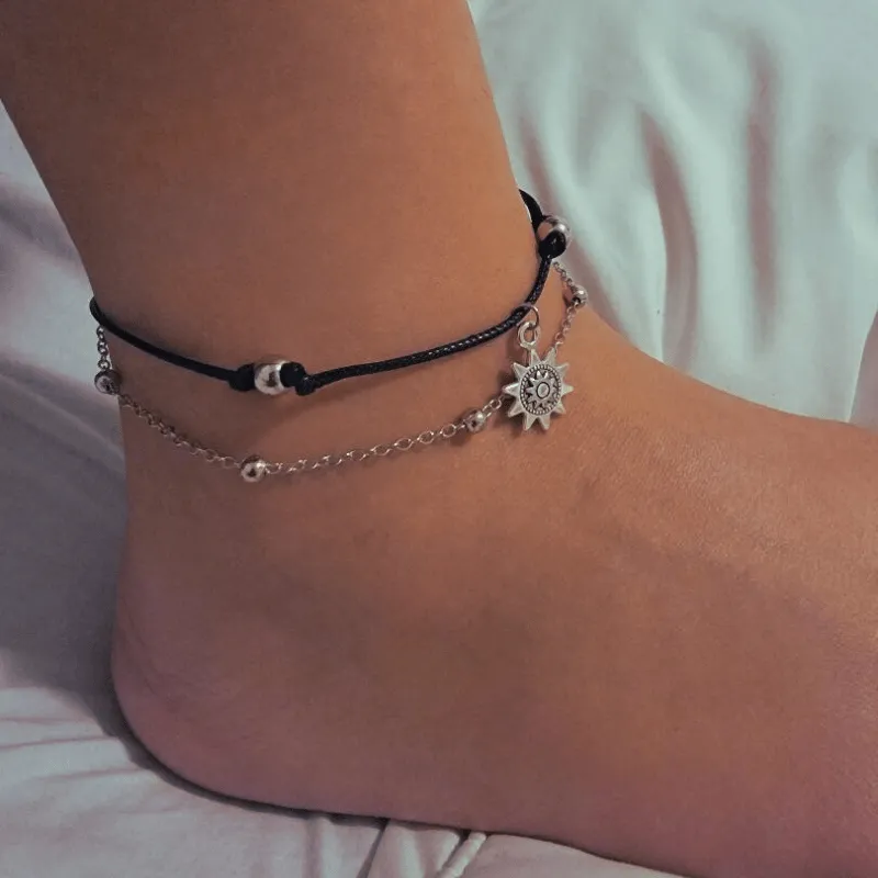 Vintage Boho Multi Layer Sun Anklet Ankle Bracelet by Fashion Hut Jewelry