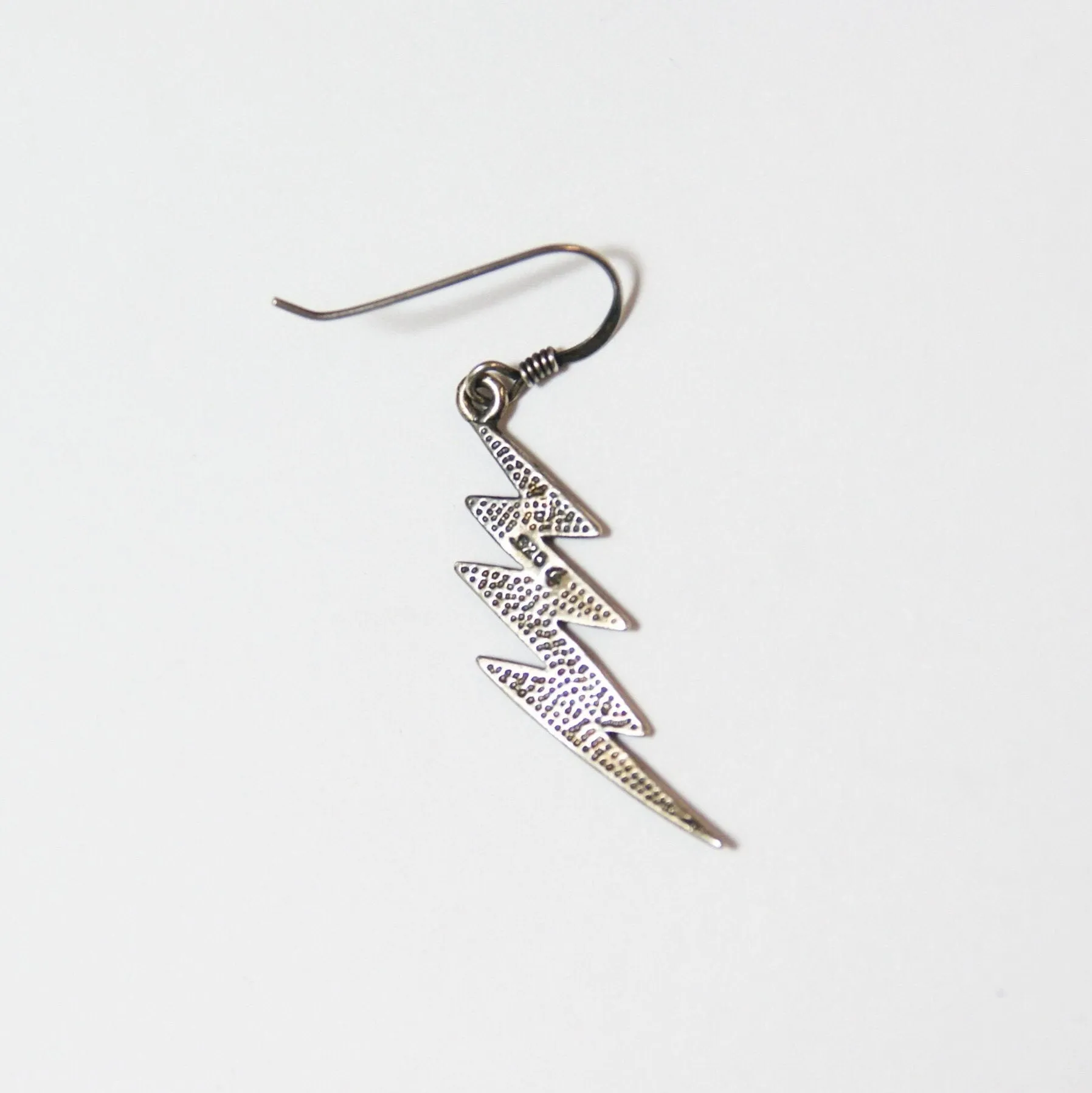 Vintage Sterling Silver Lightning Bolt Earrings, Unique Silver Earrings With Carved Details, Minimal Dangle Sterling Lightning Bolt Earrings