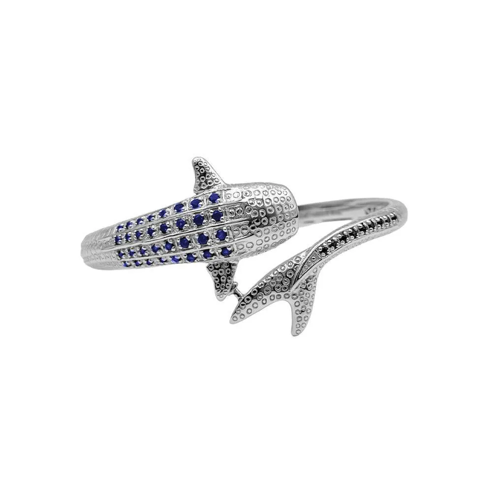 Whale Shark Silver Cuff Bracelet with Gemstones and Locking System TBA300