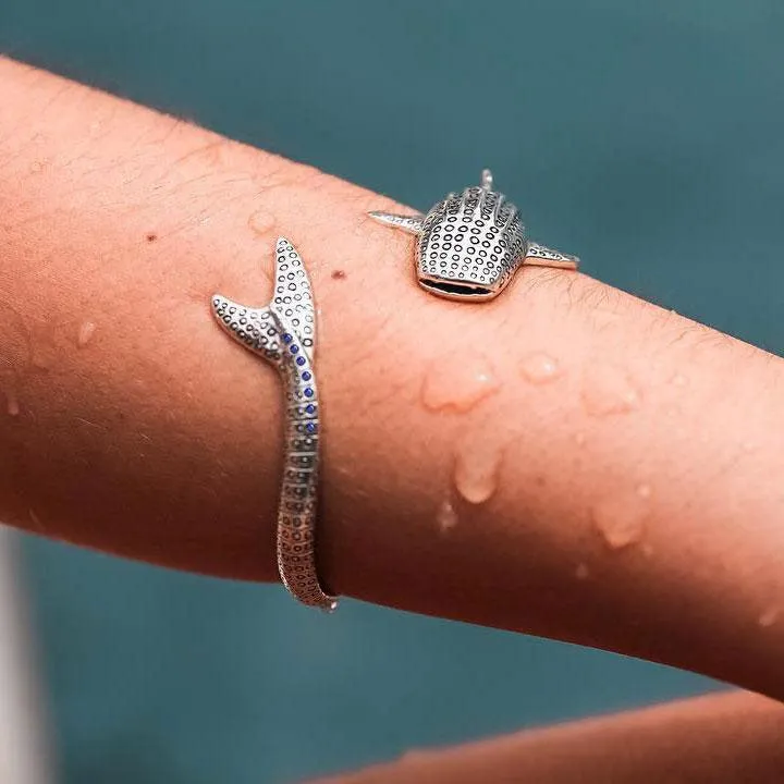 Whale Shark Silver Cuff Bracelet with Gemstones and Locking System TBA300