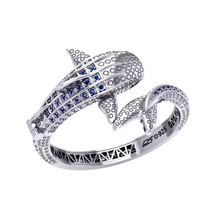 Whale Shark Silver Cuff Bracelet with Gemstones and Locking System TBA300