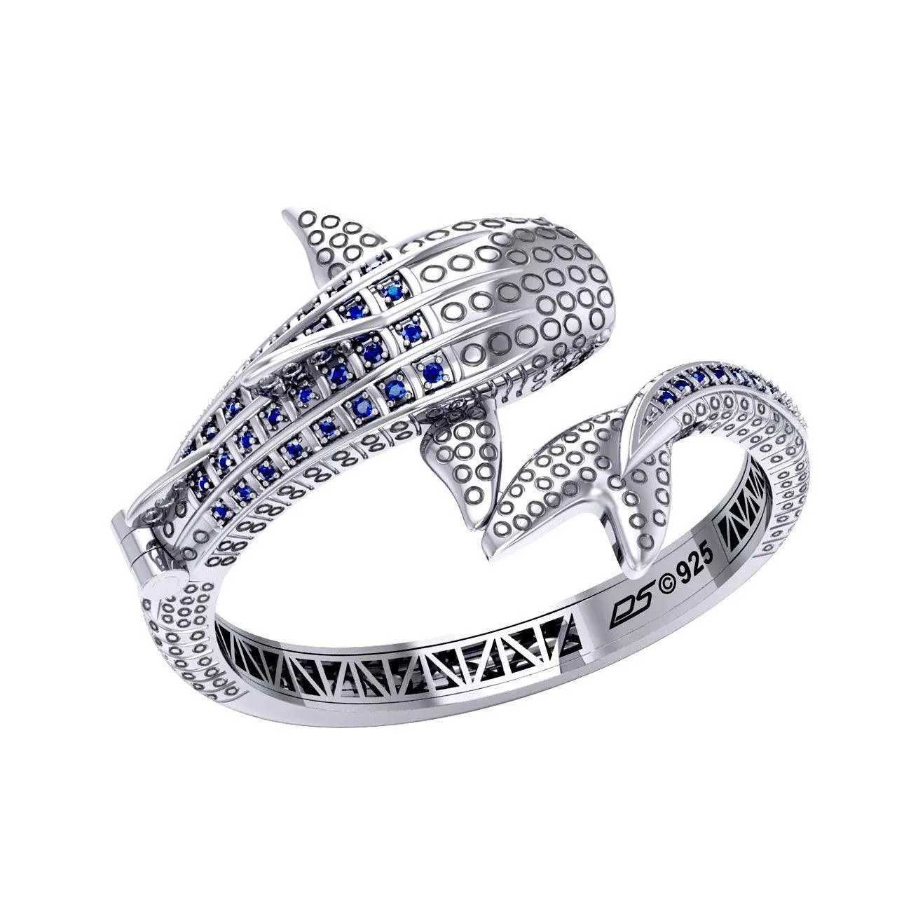 Whale Shark Silver Cuff Bracelet with Gemstones and Locking System TBA300