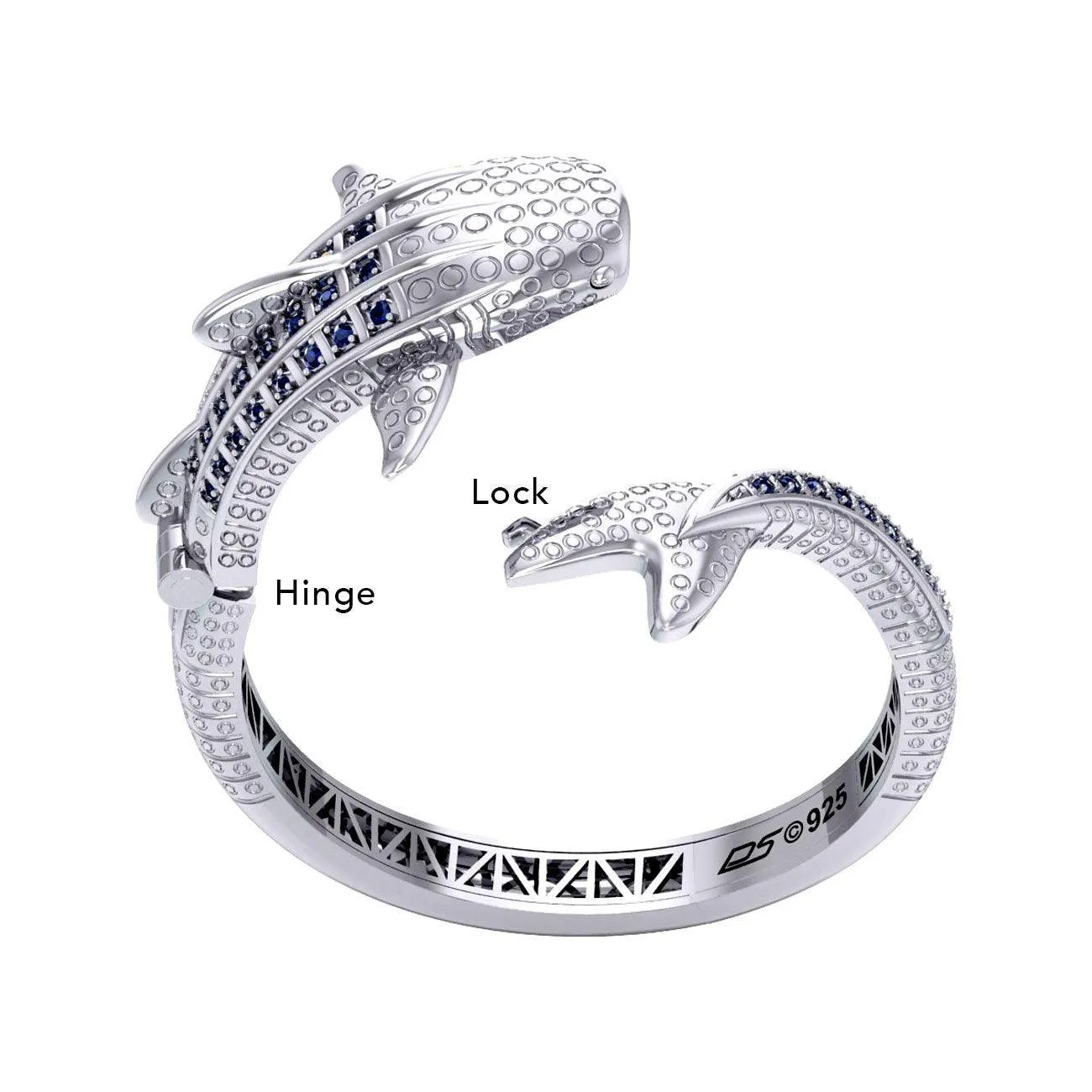 Whale Shark Silver Cuff Bracelet with Gemstones and Locking System TBA300