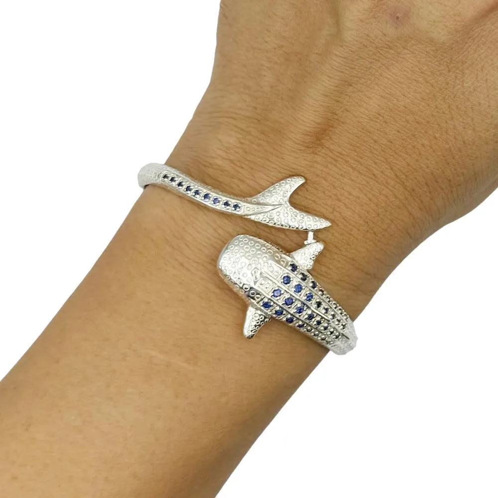 Whale Shark Silver Cuff Bracelet with Gemstones and Locking System TBA300