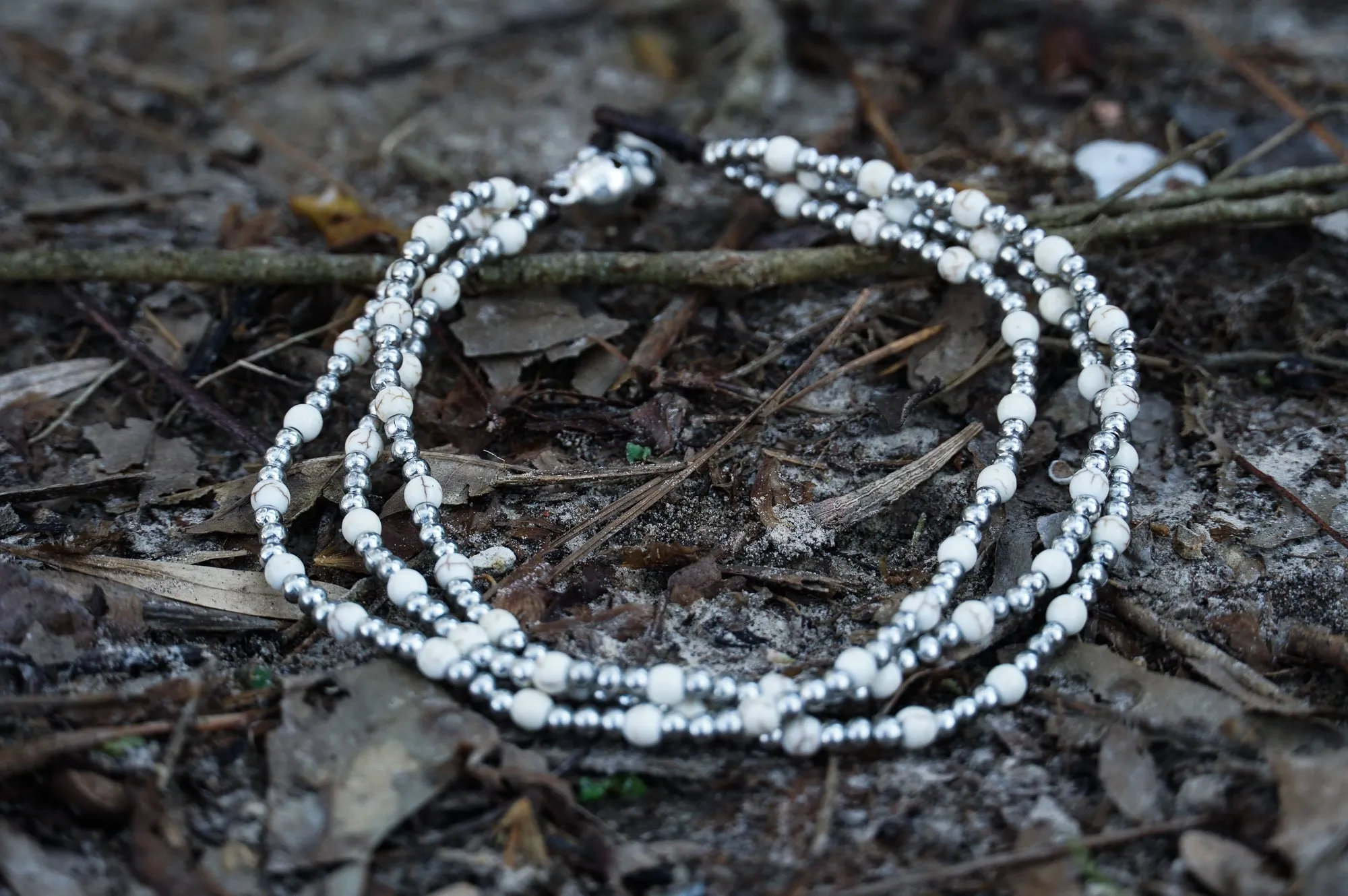 White Howlite & Silver Triple-Strand Boho Bracelet
