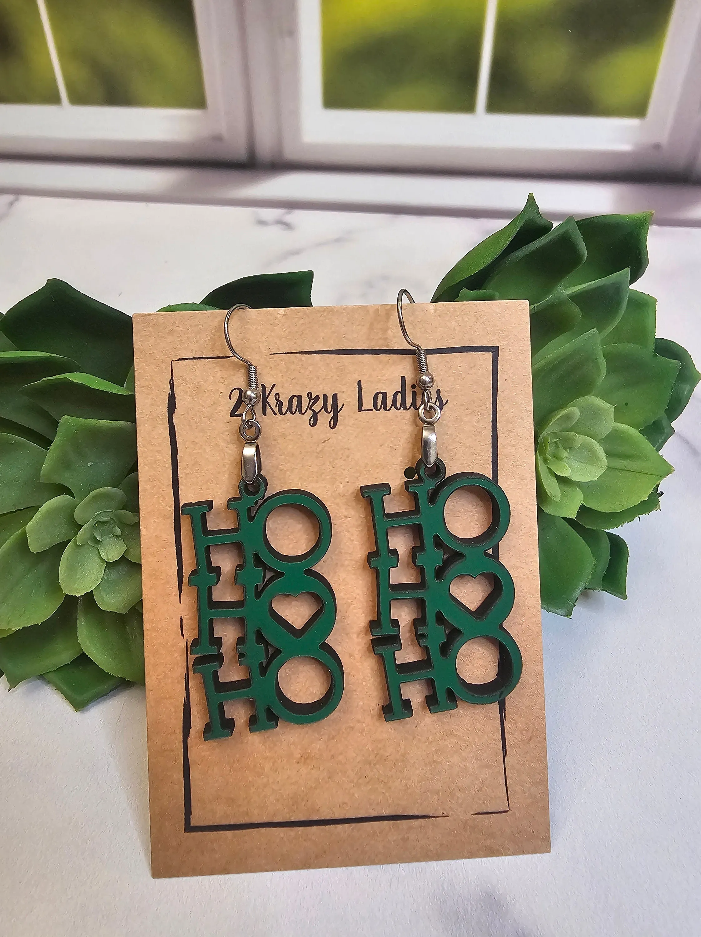 Wood Christmas Dangle Earrings | Christmas HO HO HO Hanging Earrings | Beautiful Jewelry Gift | Lightweight Wood Earrings | Christmas Gift