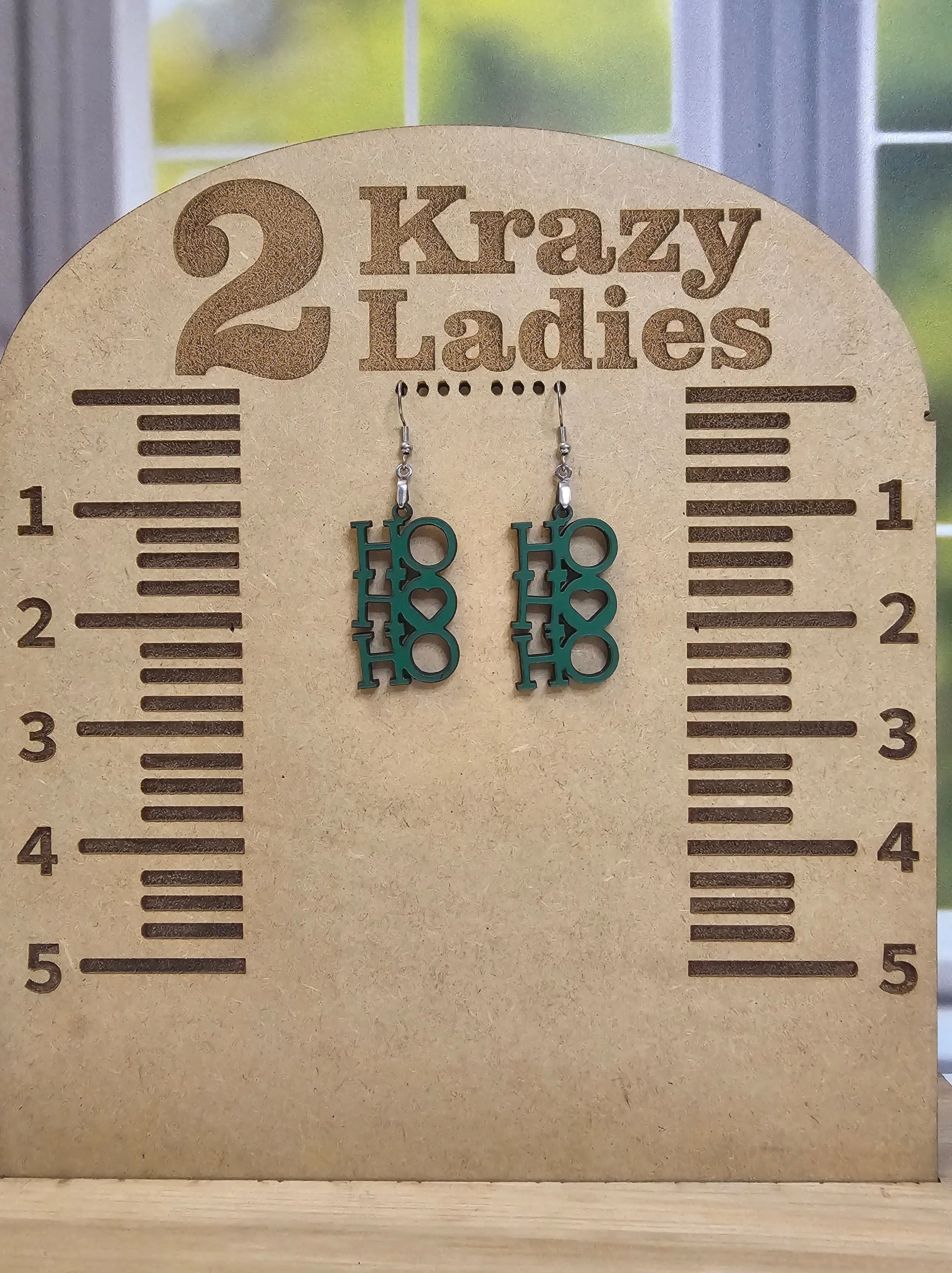 Wood Christmas Dangle Earrings | Christmas HO HO HO Hanging Earrings | Beautiful Jewelry Gift | Lightweight Wood Earrings | Christmas Gift