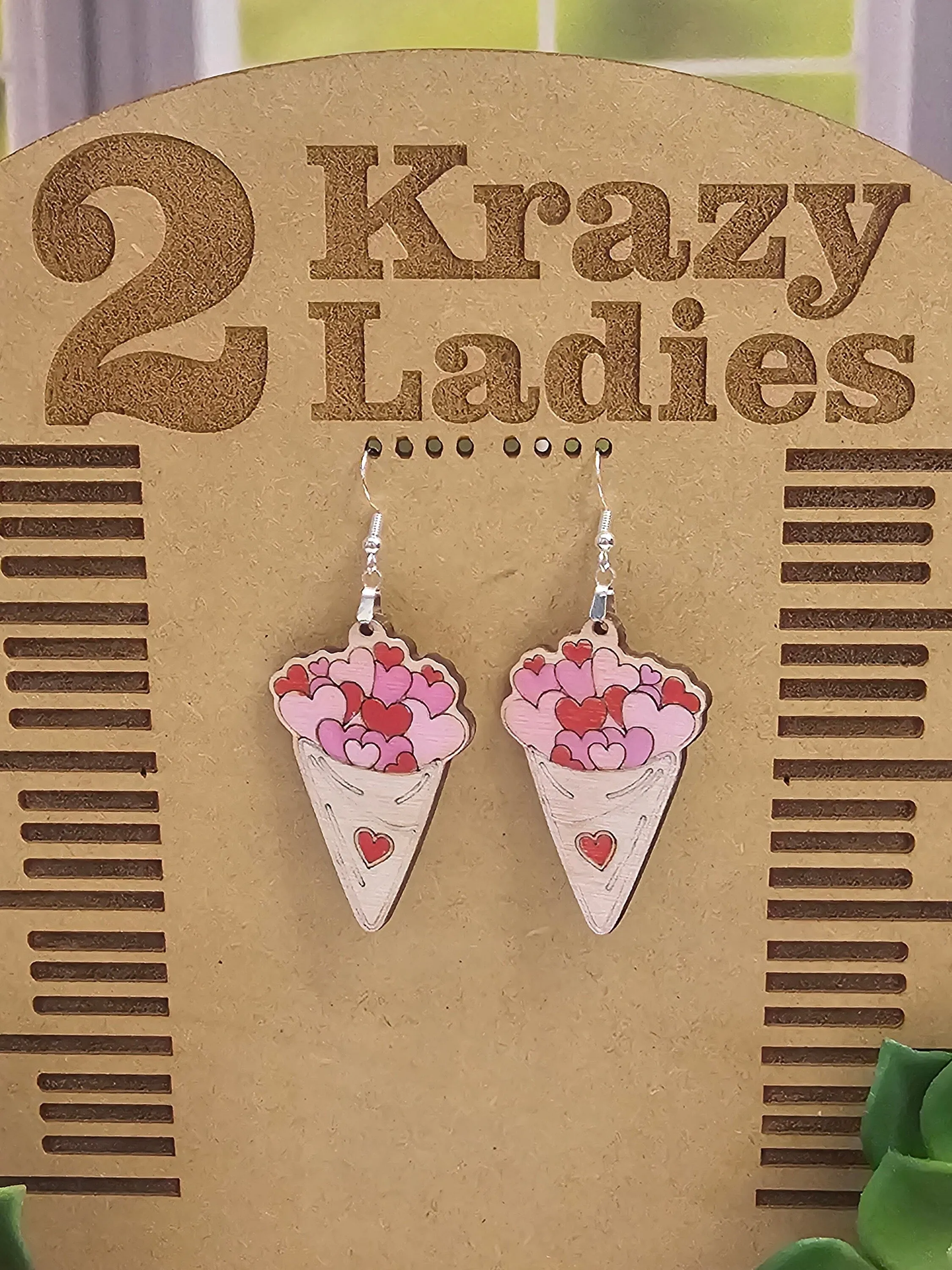 Wood Handmade Valentine Heart Dangle Earrings | Cute Heart Earrings | Beautiful Jewelry Gift | Lightweight Wood Earrings