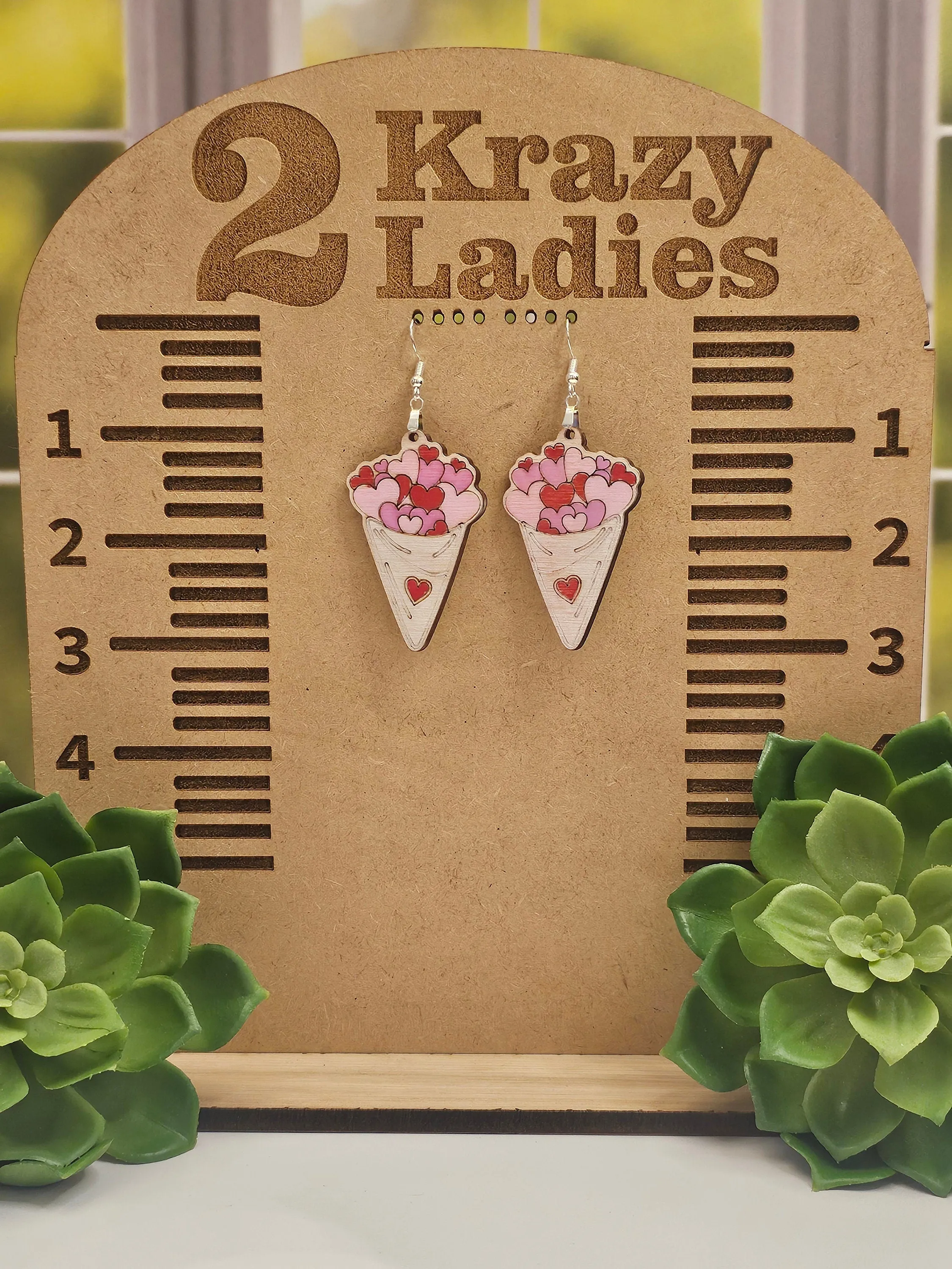 Wood Handmade Valentine Heart Dangle Earrings | Cute Heart Earrings | Beautiful Jewelry Gift | Lightweight Wood Earrings