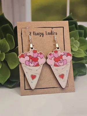 Wood Handmade Valentine Heart Dangle Earrings | Cute Heart Earrings | Beautiful Jewelry Gift | Lightweight Wood Earrings