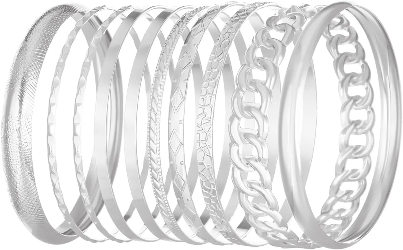 YBMYCM 10Pcs Gold Bangle Bracelet Set for Women Multi Layer Stackable Wide Bangles Indian Chunky Bangle Bracelets Ethnic Glossy Textured Bracelets Wedding Outfit Jewelry