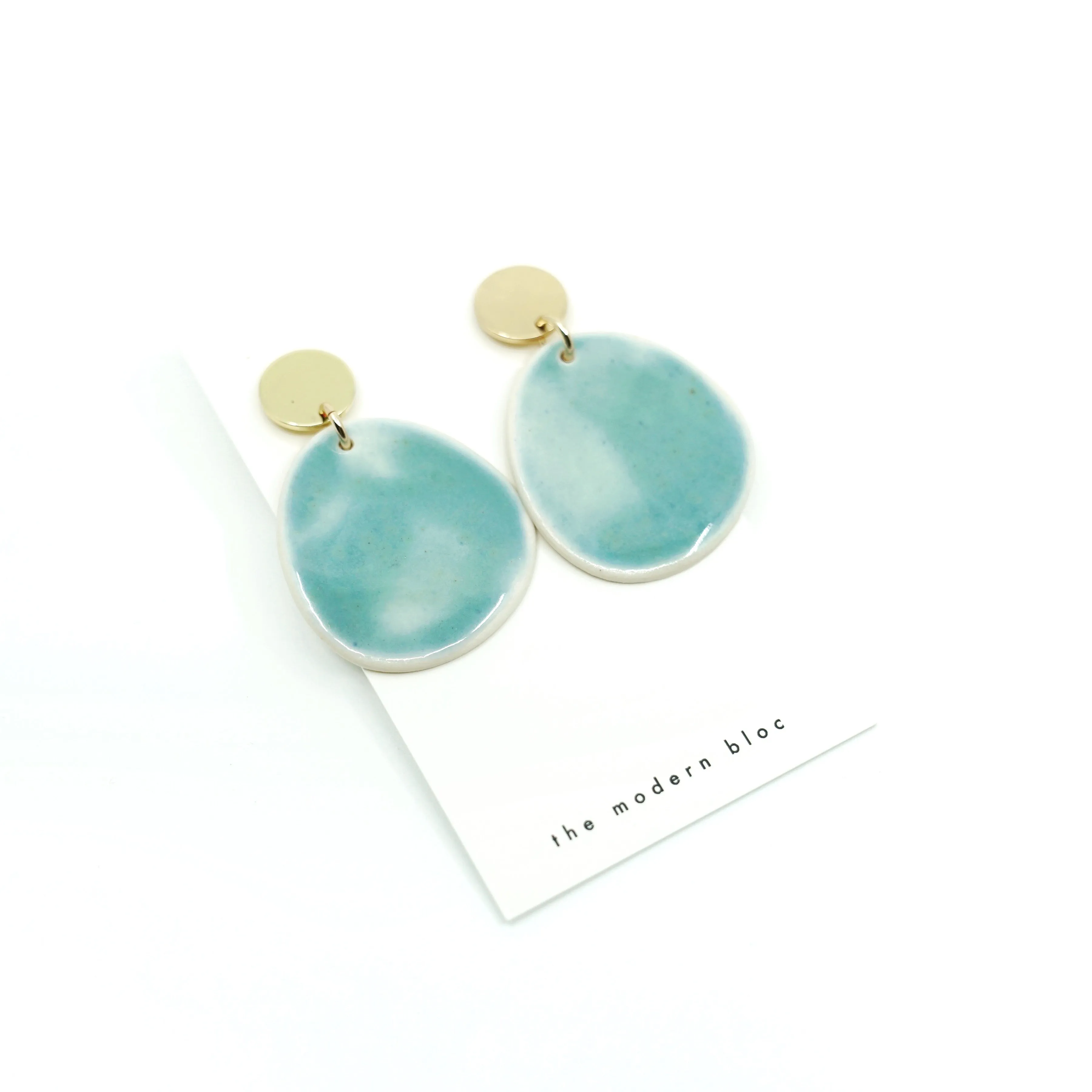 Zuri - Modern Circle Porcelain Hoop Earrings - Ocean