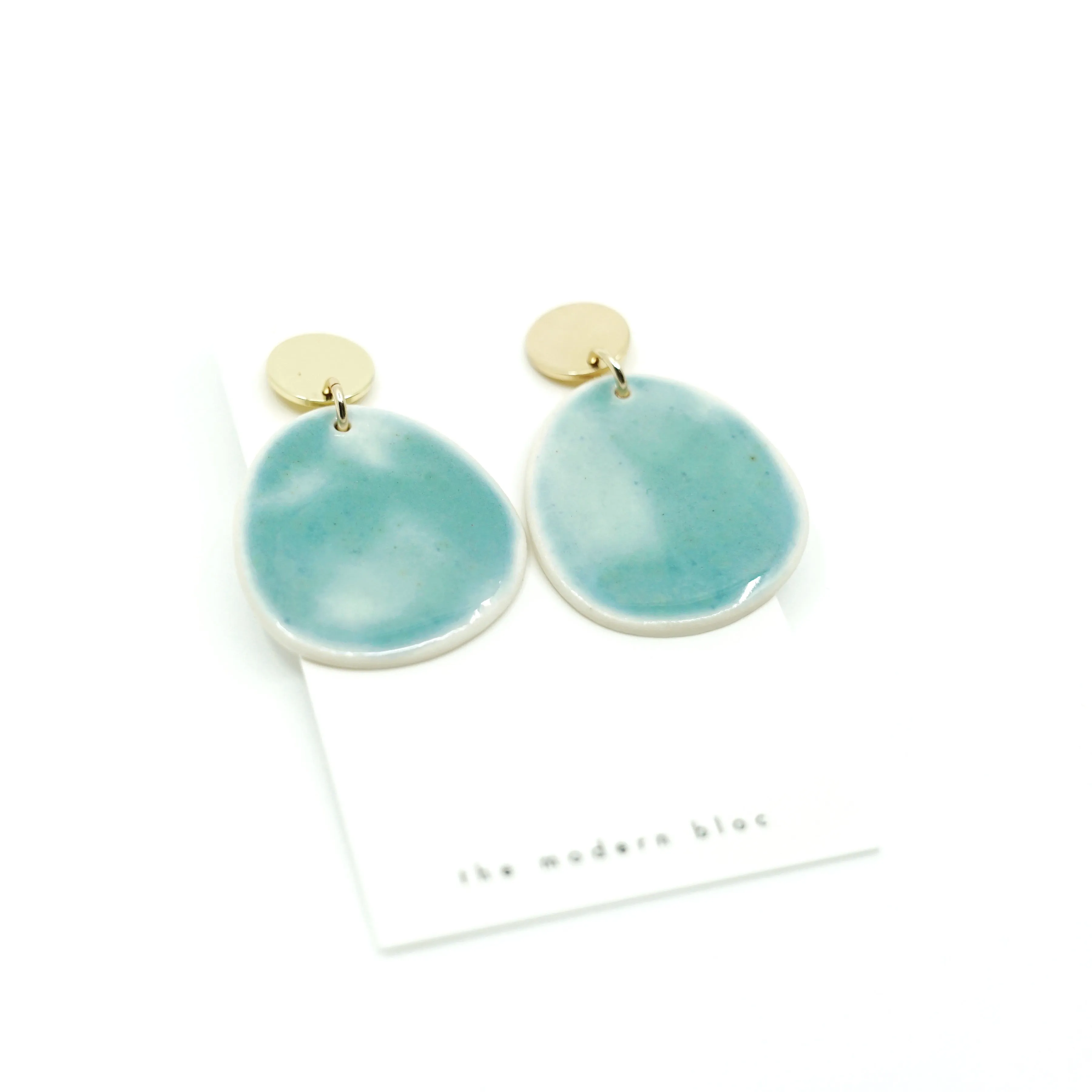 Zuri - Modern Circle Porcelain Hoop Earrings - Ocean
