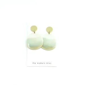 Zuri - Modern Circle Porcelain Hoop Earrings - White/Pale Green