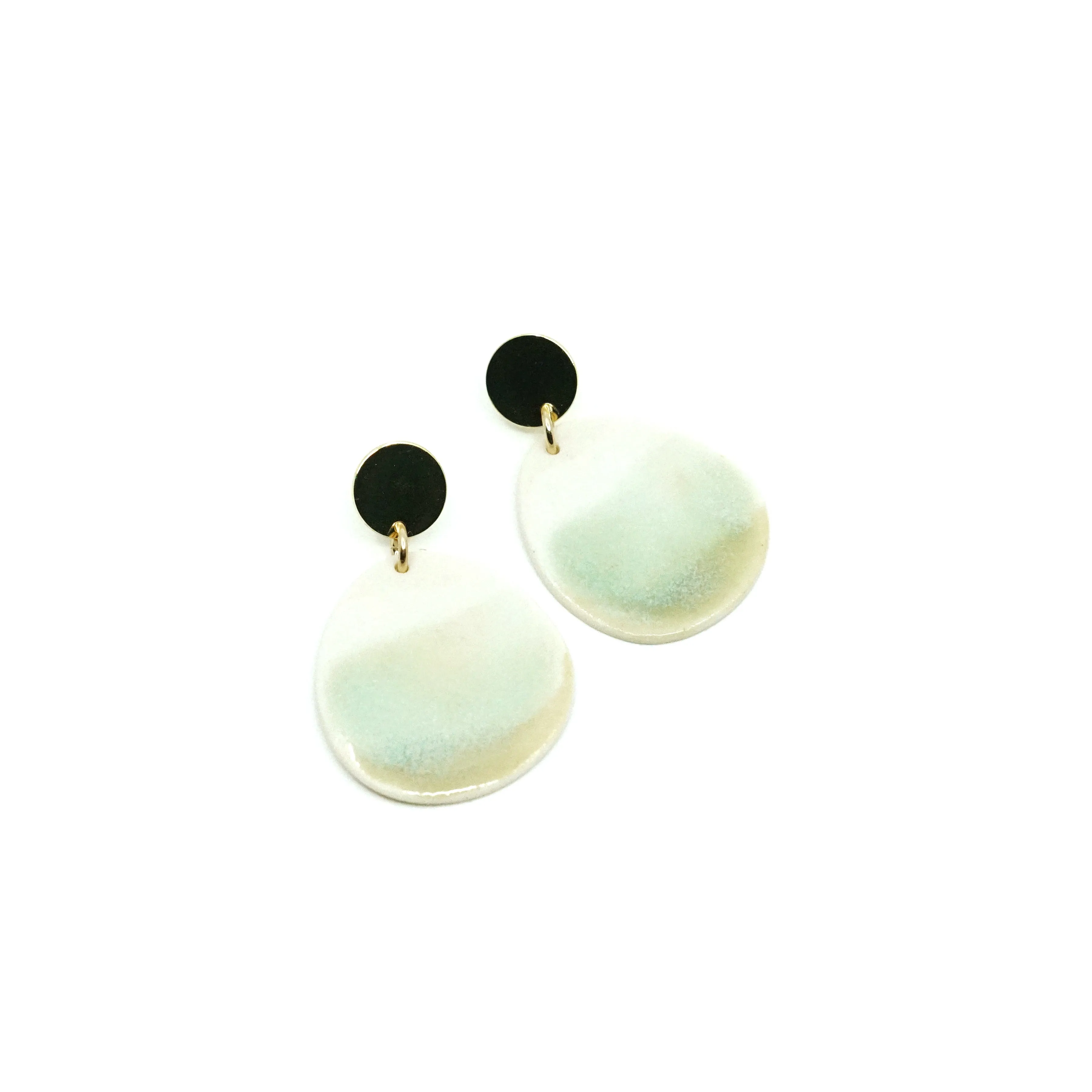Zuri - Modern Circle Porcelain Hoop Earrings - White/Pale Green