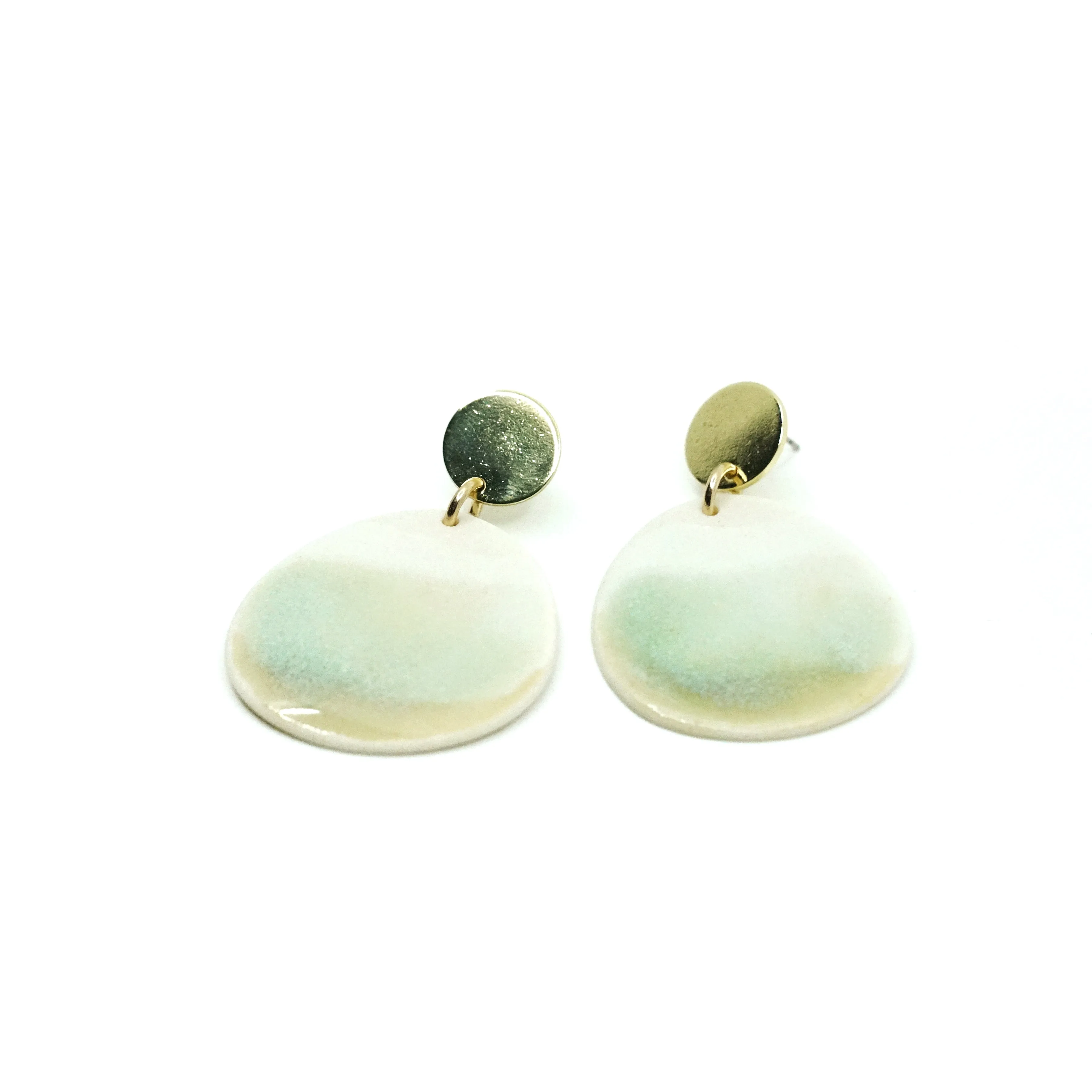 Zuri - Modern Circle Porcelain Hoop Earrings - White/Pale Green