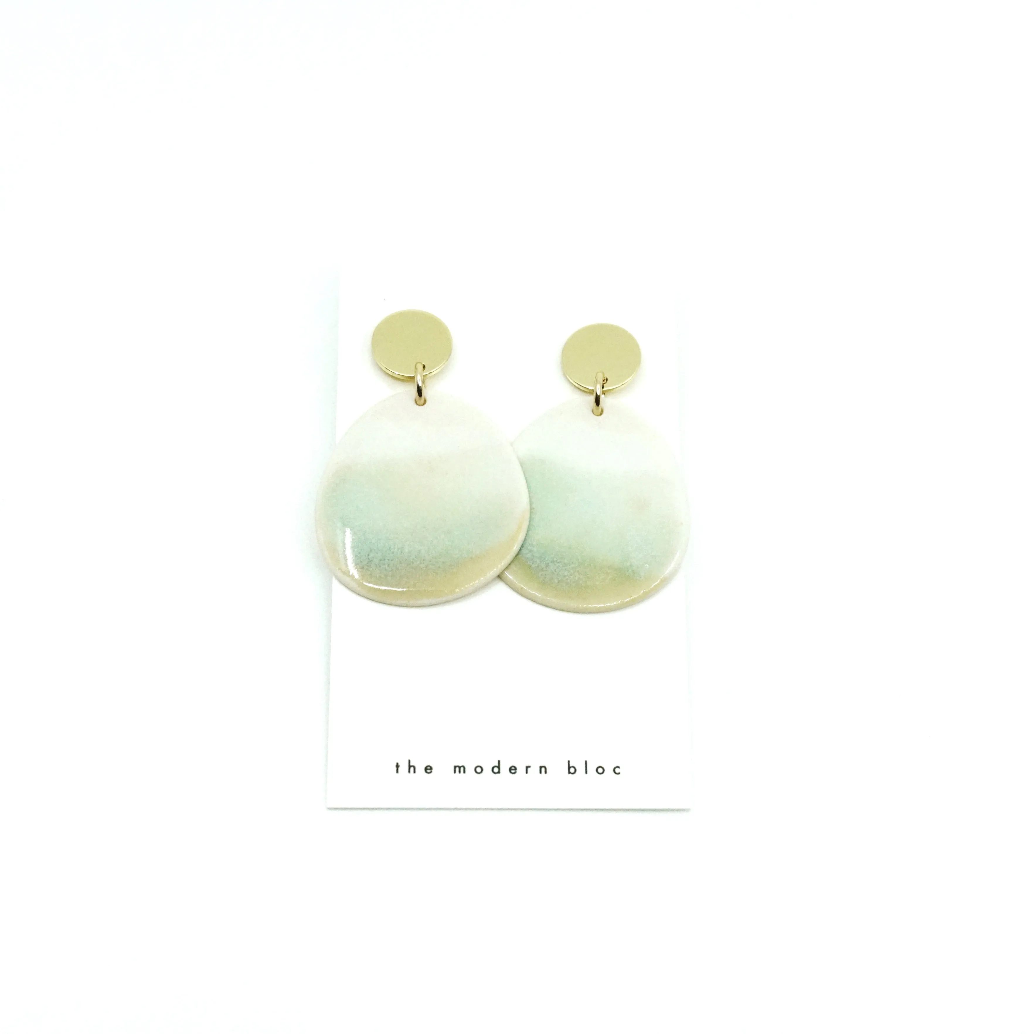 Zuri - Modern Circle Porcelain Hoop Earrings - White/Pale Green